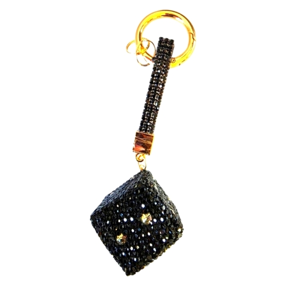 Sold Out! Black & Gold Rhinestone Large Dice Purse Charm or Keyring - Picture 1 of 3